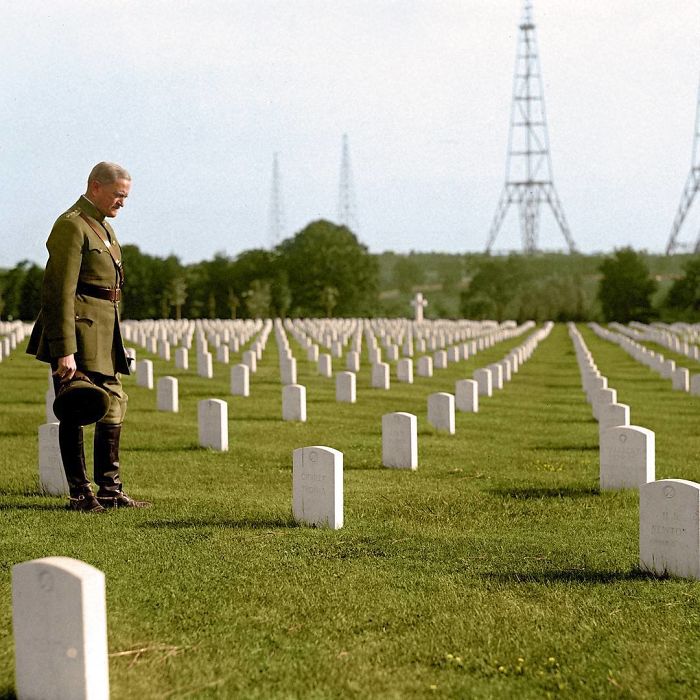 General John 'Black Jack' Pershing At Arlington National Cemetery - "Standing Watch". The Masts Or Towers In The Background Are For The Navy's Wireless Station, Built In 1912 At Fort Myer. Photograph Taken May 26th, 1925
