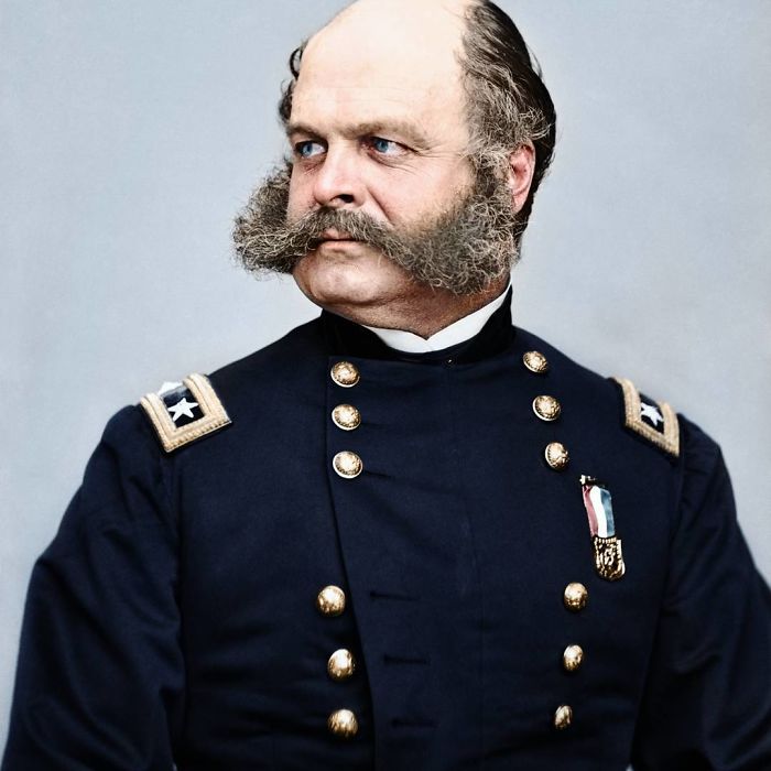 Major General Ambrose Burnside Of The Union. He Is The Namesake For Sideburns, Coming From His Last Name, Due To His Own Unique Set - Ca. 1865