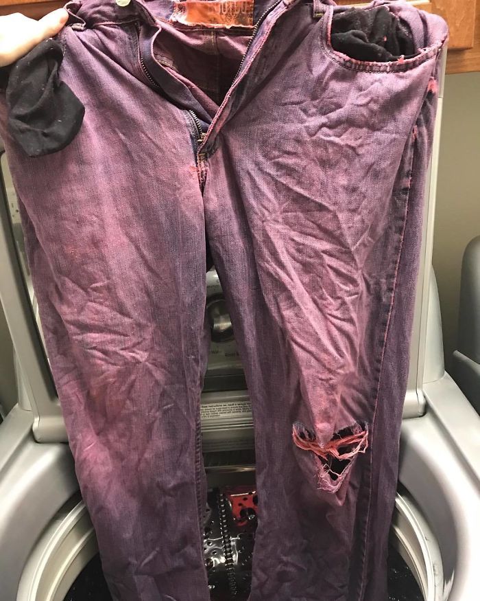 My Husband Washed His Jeans Today... With A Few Red Car Rags