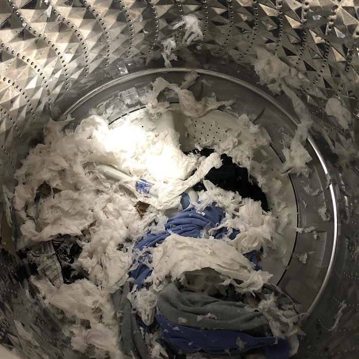 Don’t Know How I Managed To Do This Today But Somehow I Did A Load Of Laundry With An Entire Box Of Kleenex In It