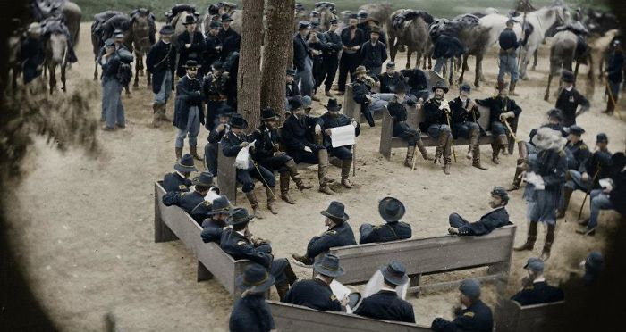 Lieutenant General Ulysses S. Grant Together With His Council Of War Outside The Fredericksburg Church