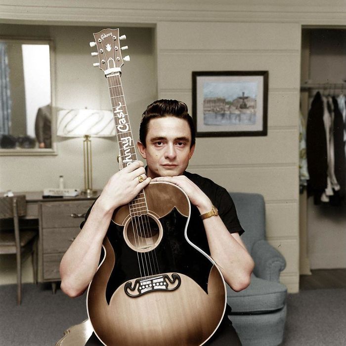 Johnny Cash & His Famous Autographed Gibson Guitar