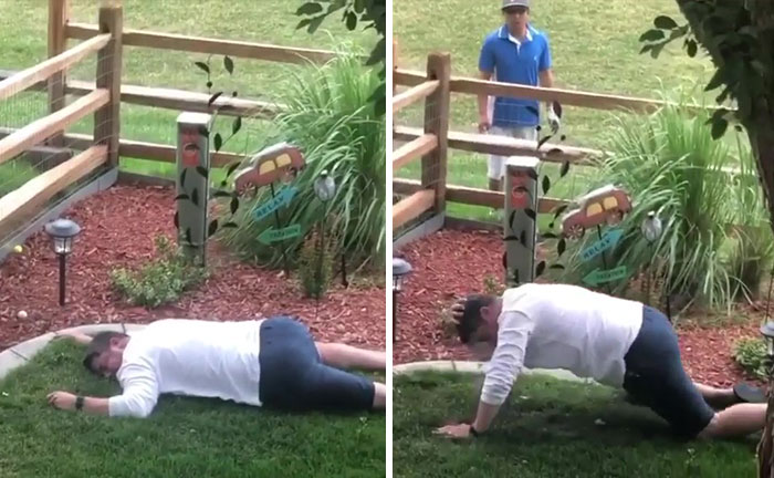 Dad Pulls An Ultimate Dad Joke On A Golfer By Pretending That His Golf Ball Hit Him In The Head