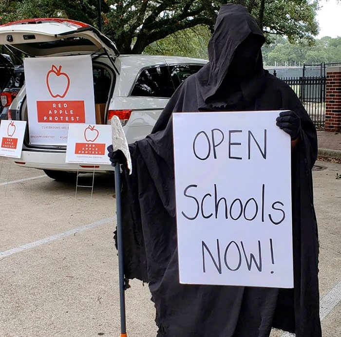 Grim Reapers Join Protesting "Karens" Who Want To Send Their Kids Back To School