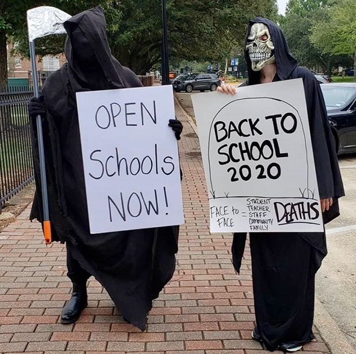 Grim Reapers Join Protesting "Karens" Who Want To Send Their Kids Back To School Grim Reapers Join Protesting "Karens" Who Want To Send Their Kids Back To School