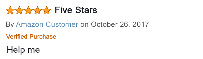 Five-star review from Amazon customer for sugar-free gummy bears with a humorous comment saying Help me.