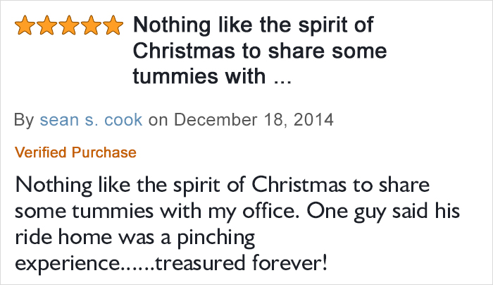 Five-star review praising gummy bears for sharing holiday spirit and fun experiences in a sugar-free gummy bears review.
