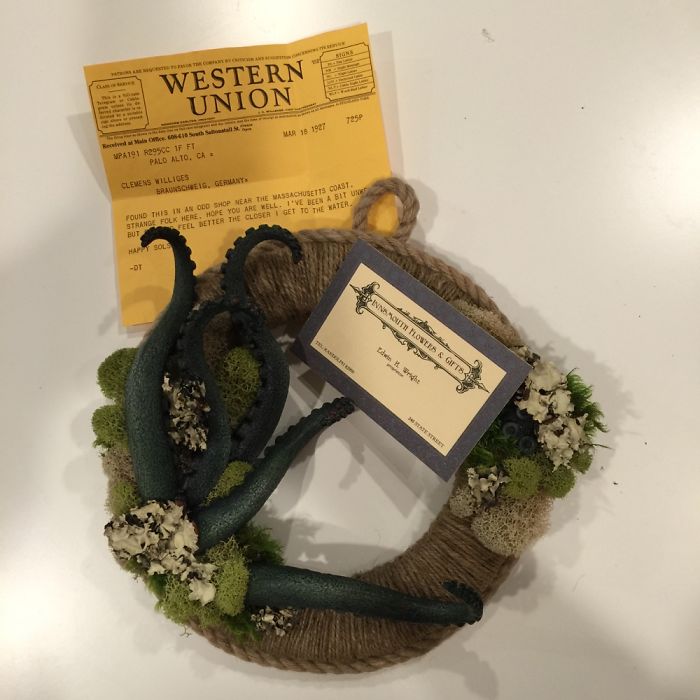 A Hp Lovecraft Inspired Wreath. I Even Made A Fake Telegram & Business Card From Insmouth.