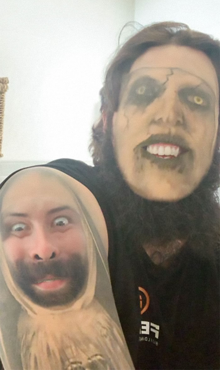 Face swapping tattoos showing a person's face replaced with eerie designs on their body.