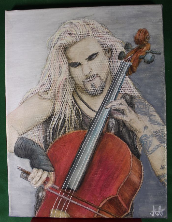 A Canvas Painting I Made Of Perttu From Apocalyptica. Took A While But It Might Be The Best Painting I Got Yet