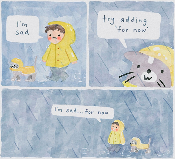 Artist Draws Wholesome Watercolor Comics Where A Cat Is Giving Out Mental Health Advice (20 Pics)