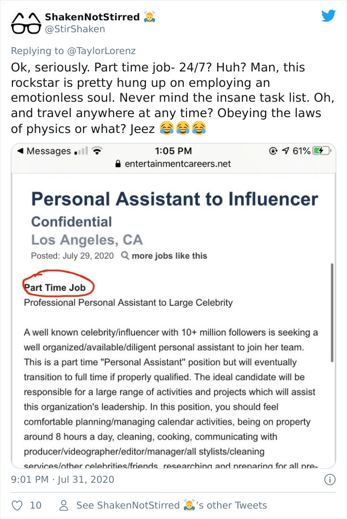 People Are Roasting This Insane Personal Assistant Job Ad Posted By Famous LA Influencer