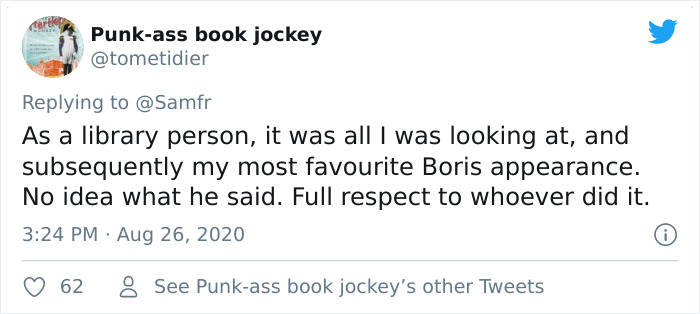 People Notice A Very Specific Book Arrangement Behind Boris Johnson During His Speech, Think The Librarian Did It People Notice A Very Specific Book Arrangement Behind Boris Johnson During His Speech, Think The Librarian Did It