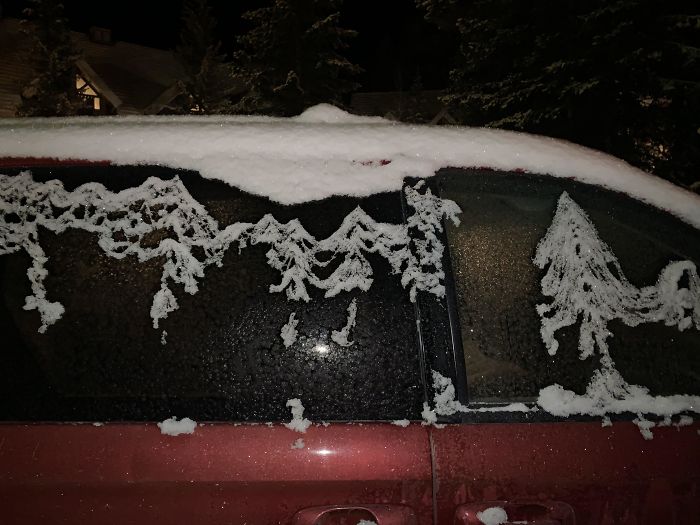 The Ice On My Friend’s Car Froze In The Shape Of Mountains And A Tree