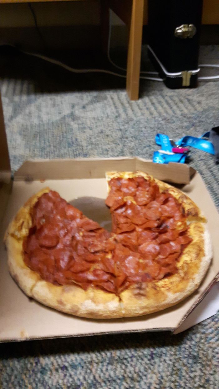 When I Was A First-Year In University, A Bunch Of Us In Residence Got Domino's Delivered. One Guy Asked For A Pizza With "Triple Pepperoni" And "No Cheese". This Was The Result