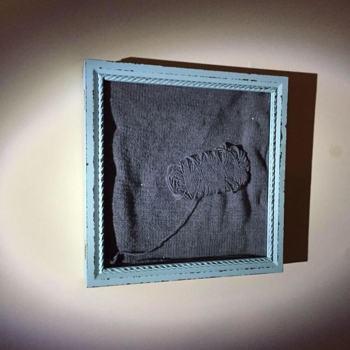 Wool Vest That My Mother Started To Make, She Never Finished It. Died At The Age Of 78 Before She Could Finish It. I Framed It As She Left It And It Will Be With Me As Long As I Live