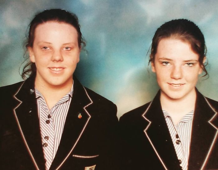 My Sister Had Her Eyes Closed For Our 2007 Sibling Photo, And The Company Thought It'd Be Appropriate To Crop Her Eyes From Her Individual Photo And Just.. Paste Them Over Her Eyelids