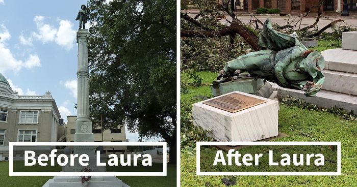 People Have Been Protesting This Confederate Statue For Months, Hurricane Laura Brought It Down In Seconds