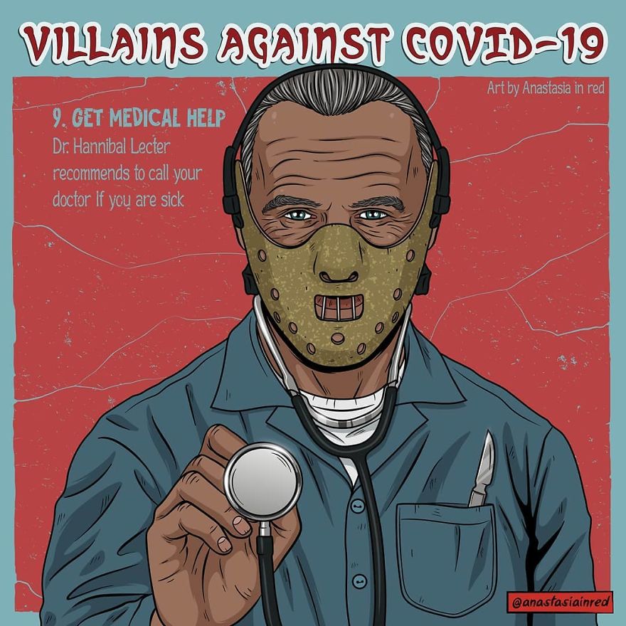 Artist Creates Humorous Illustrations Of Villains Giving Advice On The Fight Against COVID-19 (9 Pics)