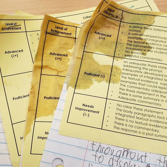 Teacher Fail!! Got To School This Morning Ready To Finish Grading A Few More Writings, And Noticed A Delicious Smell. Then I Saw This... My Lunch (Last Night's Fajitas) Leaked All Over The Papers! Yikes!