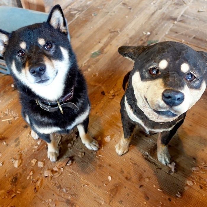 Cute Video Shows Dog Trying To Blend In Between Animal Sculptures