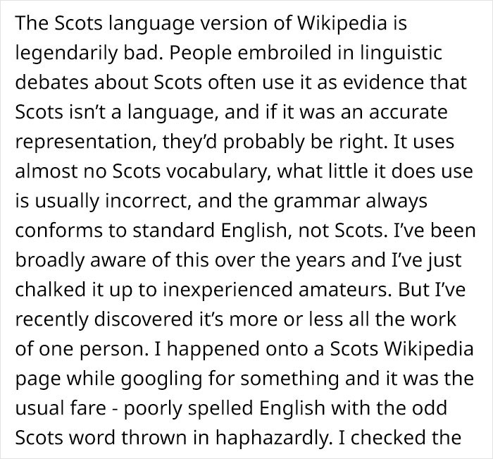 Scottish People Are Enraged After Finding Out That A Large Part Of Scots Wikipedia Is Written By An American Teen Using A Fake Scottish "Accent" Scottish People Are Enraged After Finding Out That A Large Part Of Scots Wikipedia Is Written By An American Teen Using A Fake Scottish "Accent"