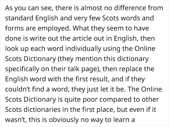 Scottish People Are Enraged After Finding Out That A Large Part Of Scots Wikipedia Is Written By An American Teen Using A Fake Scottish "Accent" Scottish People Are Enraged After Finding Out That A Large Part Of Scots Wikipedia Is Written By An American Teen Using A Fake Scottish "Accent"