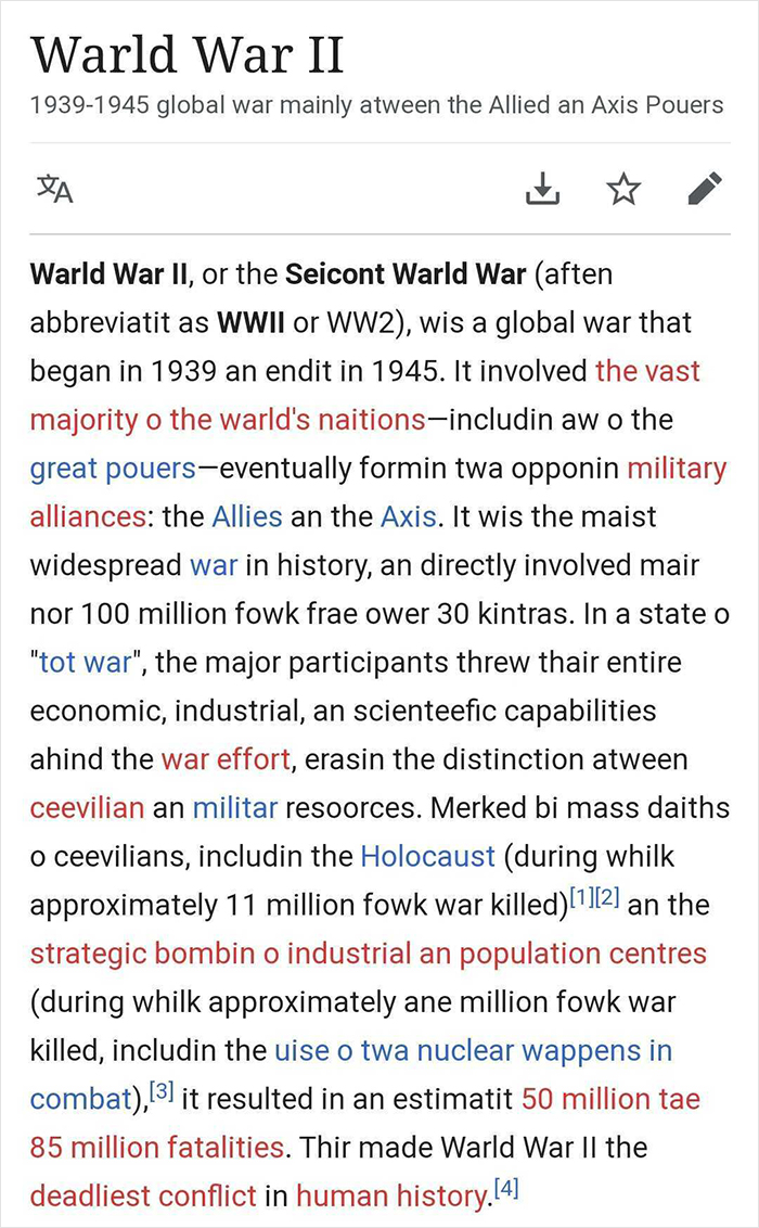 Scottish People Are Enraged After Finding Out That A Large Part Of Scots Wikipedia Is Written By An American Teen Using A Fake Scottish "Accent" Scottish People Are Enraged After Finding Out That A Large Part Of Scots Wikipedia Is Written By An American Teen Using A Fake Scottish "Accent"