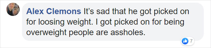 "Online comment discussing weight loss judgment, expressing empathy and frustration with people's behavior."