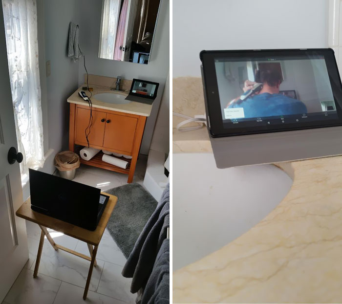 Cutting Your Own Hair During This Pandemic? Set Up A Conference Call Between Two Screens So You Can Hit Up The Back And Sides