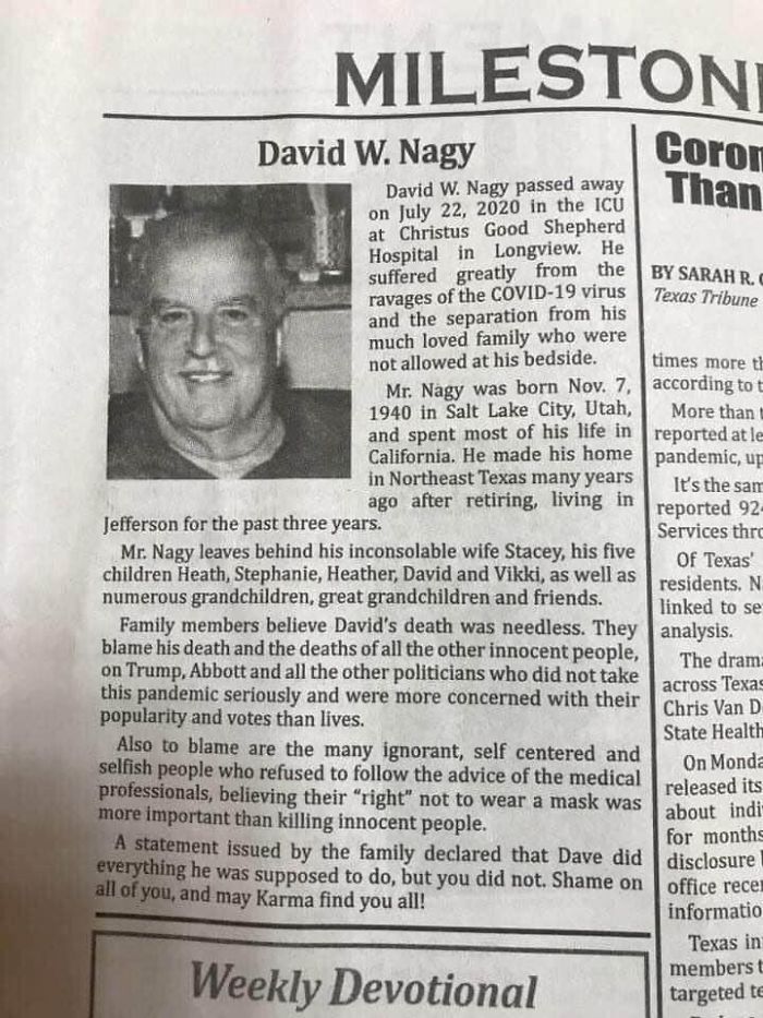 “May Karma Find You All”: Woman’s Brutally Honest Obituary For Her Husband Who Died From Coronavirus Is Going Viral “May Karma Find You All”: Woman’s Brutally Honest Obituary For Her Husband Who Died From Coronavirus Is Going Viral