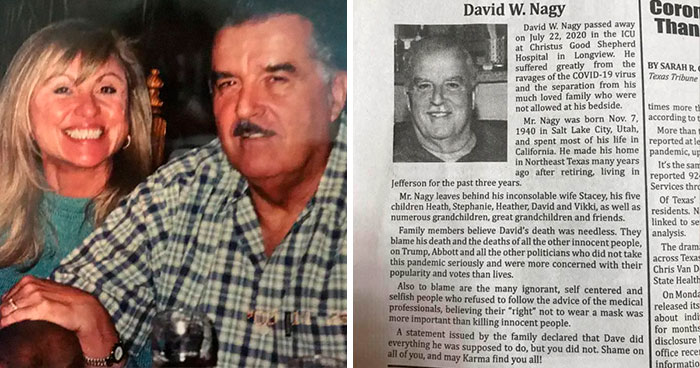 “May Karma Find You All”: Woman’s Brutally Honest Obituary For Her Husband Who Died From Coronavirus Is Going Viral