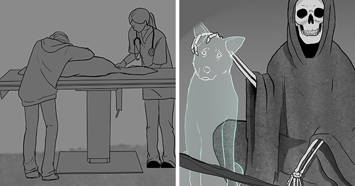 Artist Who Made People Cry With Her Grim Reaper Animal Comics Is Back, And This Time It’s About Seeing Your Dog Being Put To Sleep