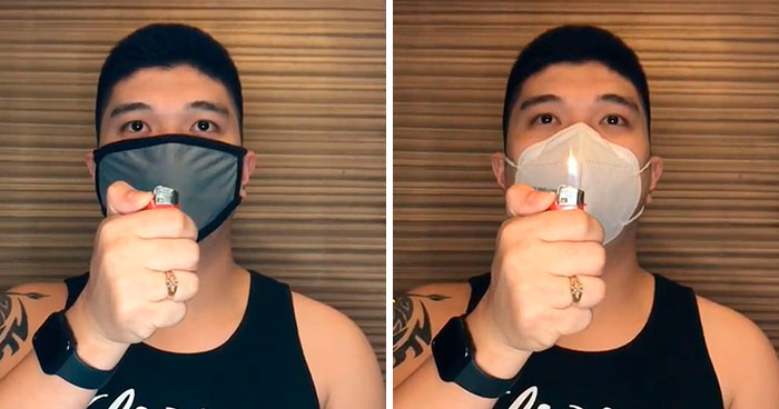 Guy Uses 6 Types Of Masks To Help People Understand The Differences Among Them When Coughing Or Sneezing