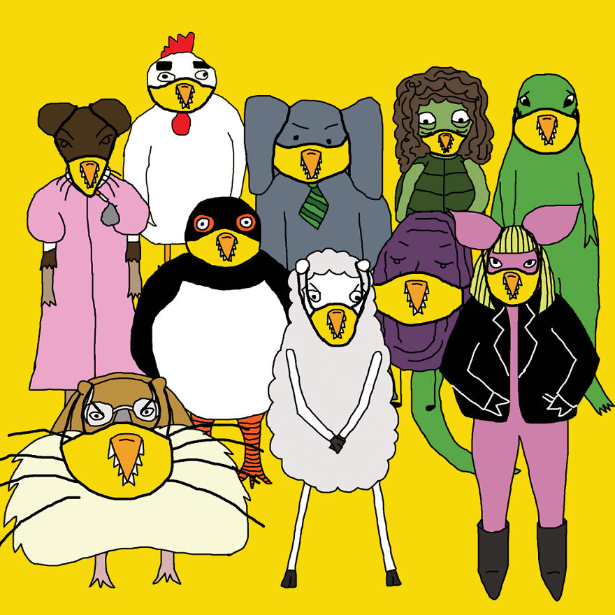 Some Of The Guys Wearing Angry Duck Facemasks