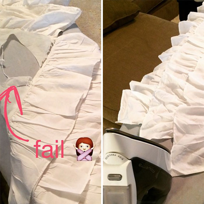I Decided On Cute Ruffle Crib Skirts For The Quint Beds. Then I Realized I Have To Iron Them Once I Took Them Out Of The Package. One Skirt Down, Too Many More To Go