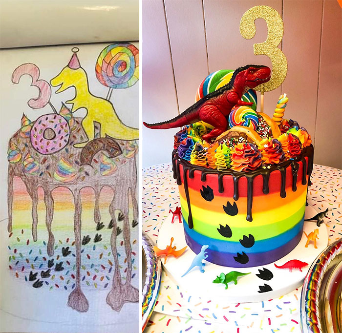 When Your 3 Year Old Asks For A Rainbow Dinosaur Donut Birthday You Deliver. Drew Up The Design And Had It Made And They Did An Awesome Job