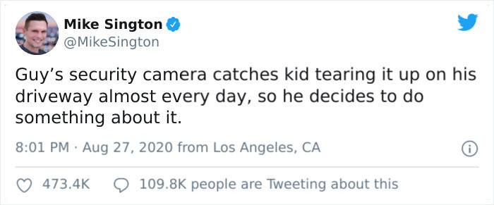 Guy’s Security Cam Catches Neighbor Kid Tearing It Up On His Driveway, He Decides To Do Something About It Guy’s Security Cam Catches Neighbor Kid Tearing It Up On His Driveway, He Decides To Do Something About It