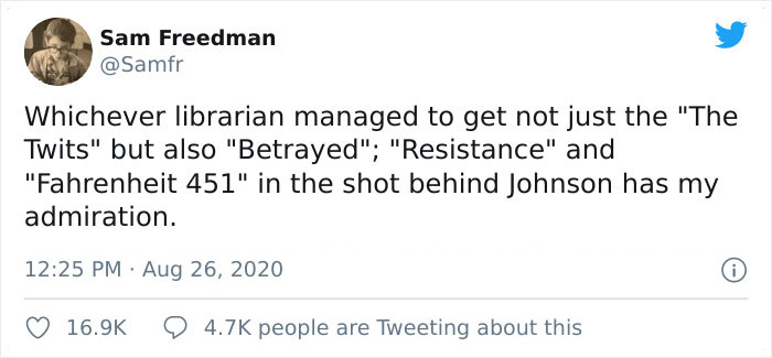 People Notice A Very Specific Book Arrangement Behind Boris Johnson During His Speech, Think The Librarian Did It