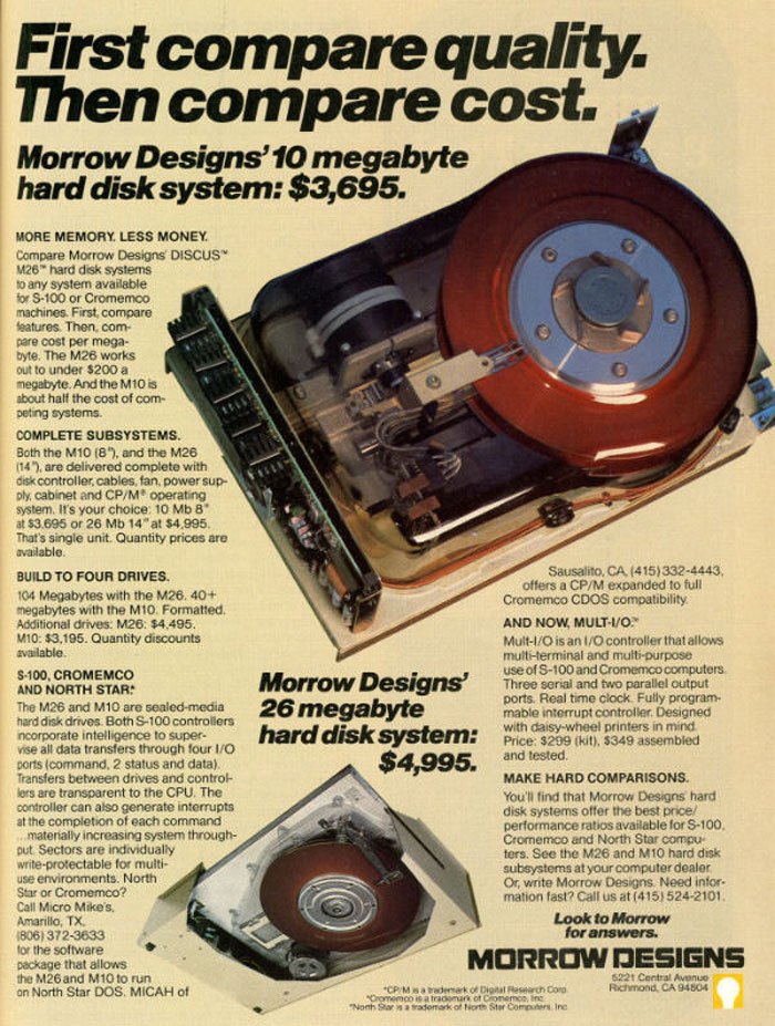 10 Megabyte Hard Disk System: $3,695