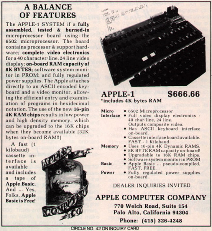 1976 Apple 1: $666.66