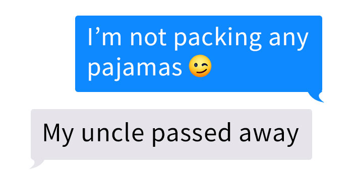 Text message conversation showing a humorous reply where someone did not get the response they wished for.