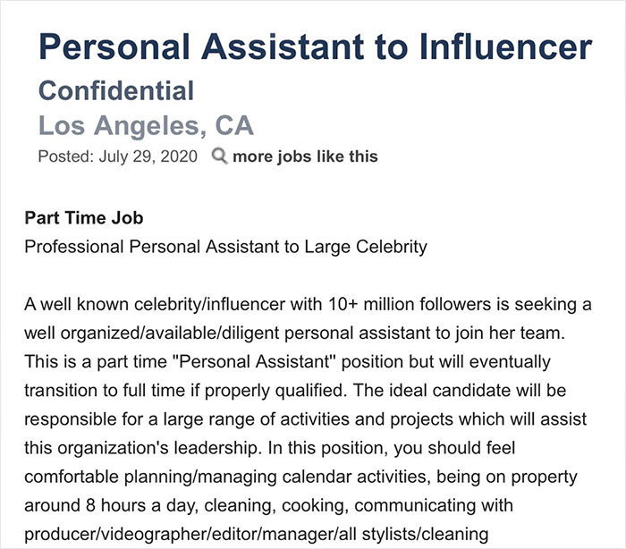 People Are Roasting This Insane Personal Assistant Job Ad Posted By Famous LA Influencer