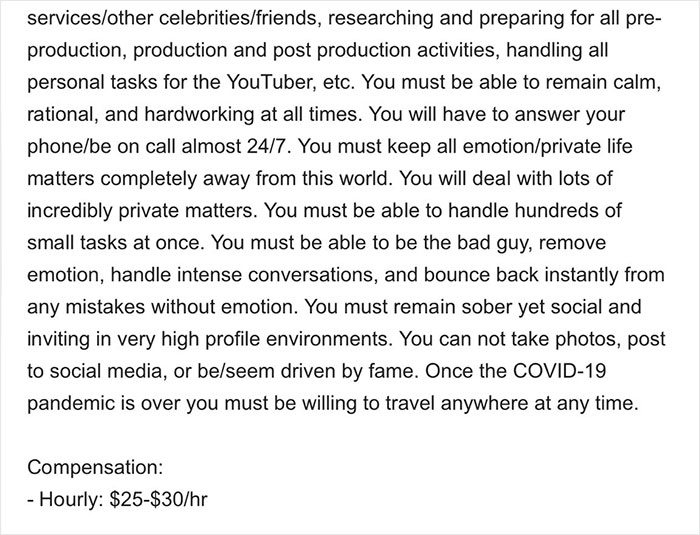 People Are Roasting This Insane Personal Assistant Job Ad Posted By Famous LA Influencer
