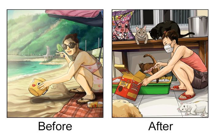Life-Before-After-Pets- Illustrations-Mai-John