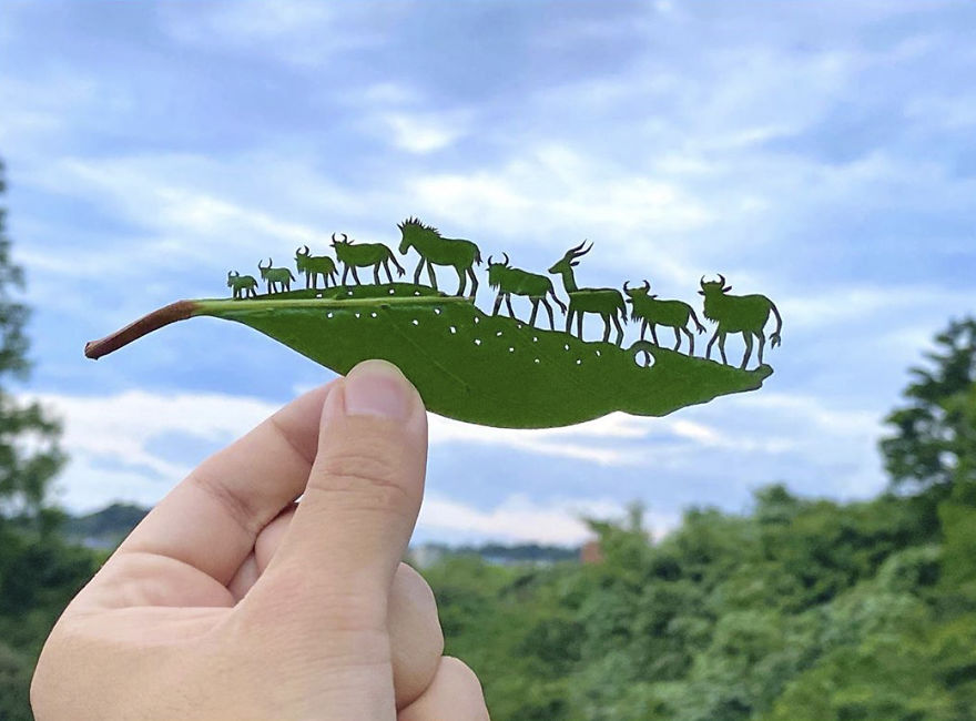 Japanese Artist Made These 86 Cute Vignettes From Leaves