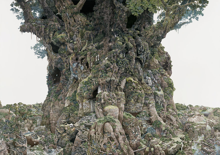 Japanese Artist Fits Entire Worlds Into His Drawings, And His Surreal Works Take Him Years (28 Pics)