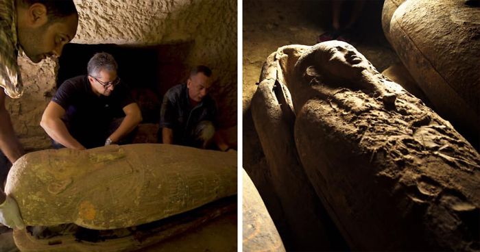Archaeologists Unearth 13 Fully-Sealed Ancient Egyptian Coffins In Saqqara Necropolis Dating Back 2,500 Years