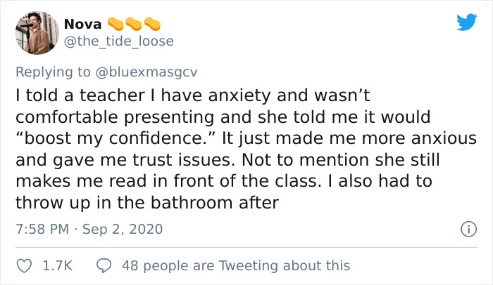 Twitter User Says Teachers Shouldn’t Force Anxious Students To Present In Front Of The Class, Sparks A Heated Discussion Twitter User Says Teachers Shouldn’t Force Anxious Students To Present In Front Of The Class, Sparks A Heated Discussion