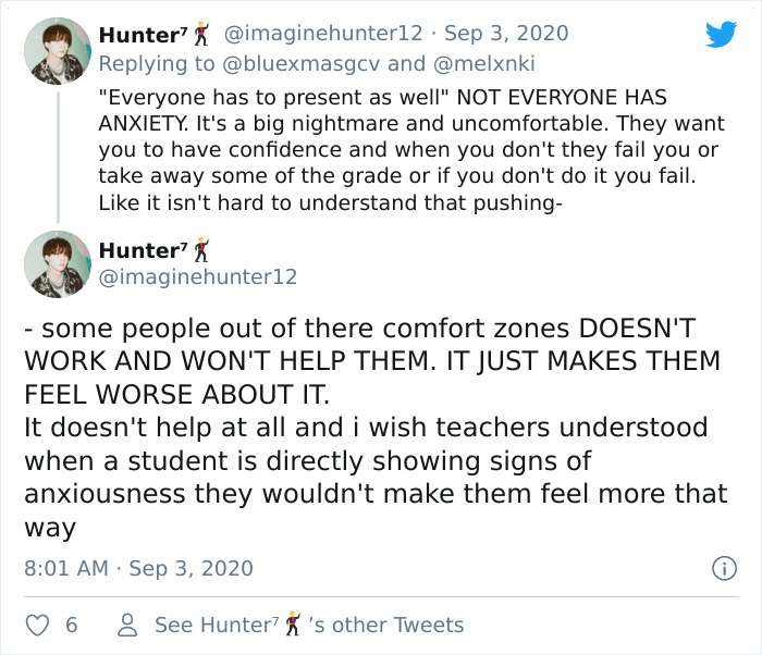 Twitter User Says Teachers Shouldn’t Force Anxious Students To Present In Front Of The Class, Sparks A Heated Discussion Twitter User Says Teachers Shouldn’t Force Anxious Students To Present In Front Of The Class, Sparks A Heated Discussion